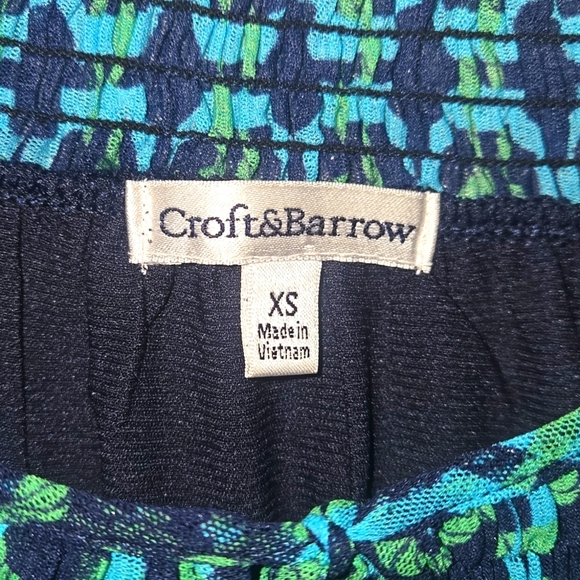 Blouse, Croft & Barrow, XS, Semi-Sheer, Cap Sleeve, Elastic Waist, Green, Blue - Picture 3 of 7